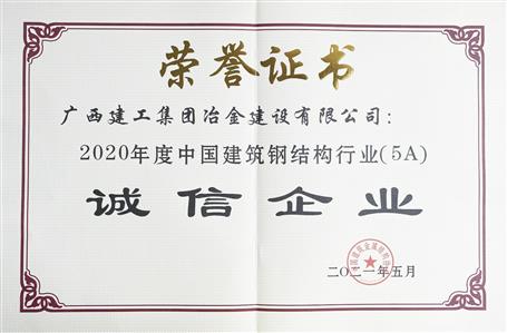 公司連續(xù)四年榮獲“中國建筑鋼結(jié)構(gòu)行業(yè)誠信企業(yè)”稱號